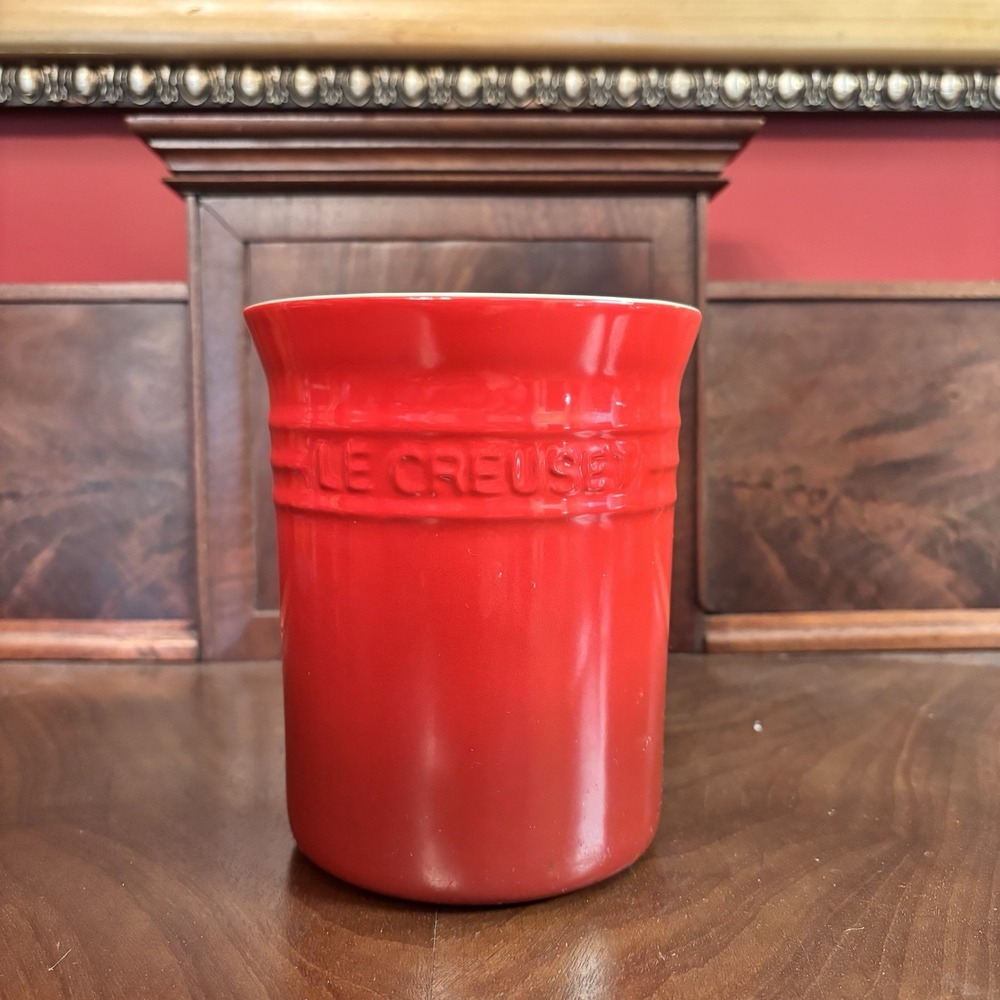 Le Creuset‎ Red Stoneware Utensil Crock Holder 6" Kitchen Counter Canister